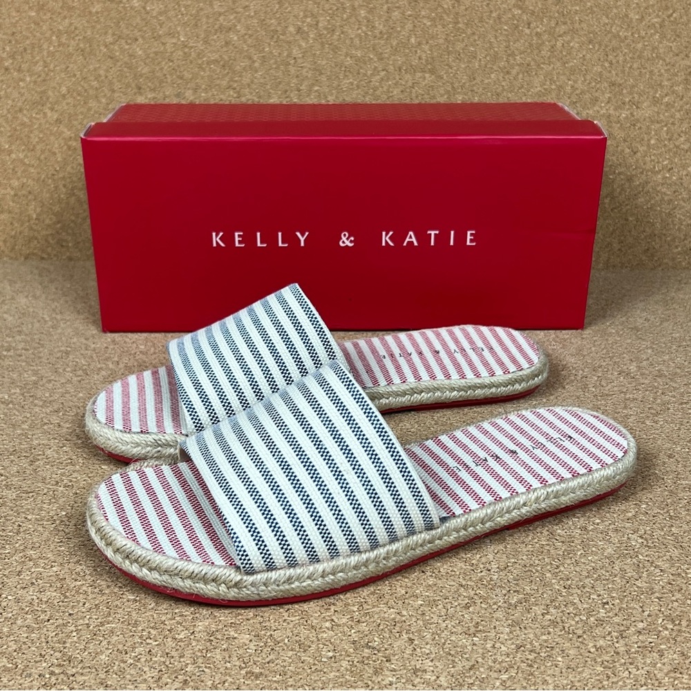 Kelly & Katie RANCE slip On Sandals Women's Size 7.5M Navy Maine Stripe Canvas